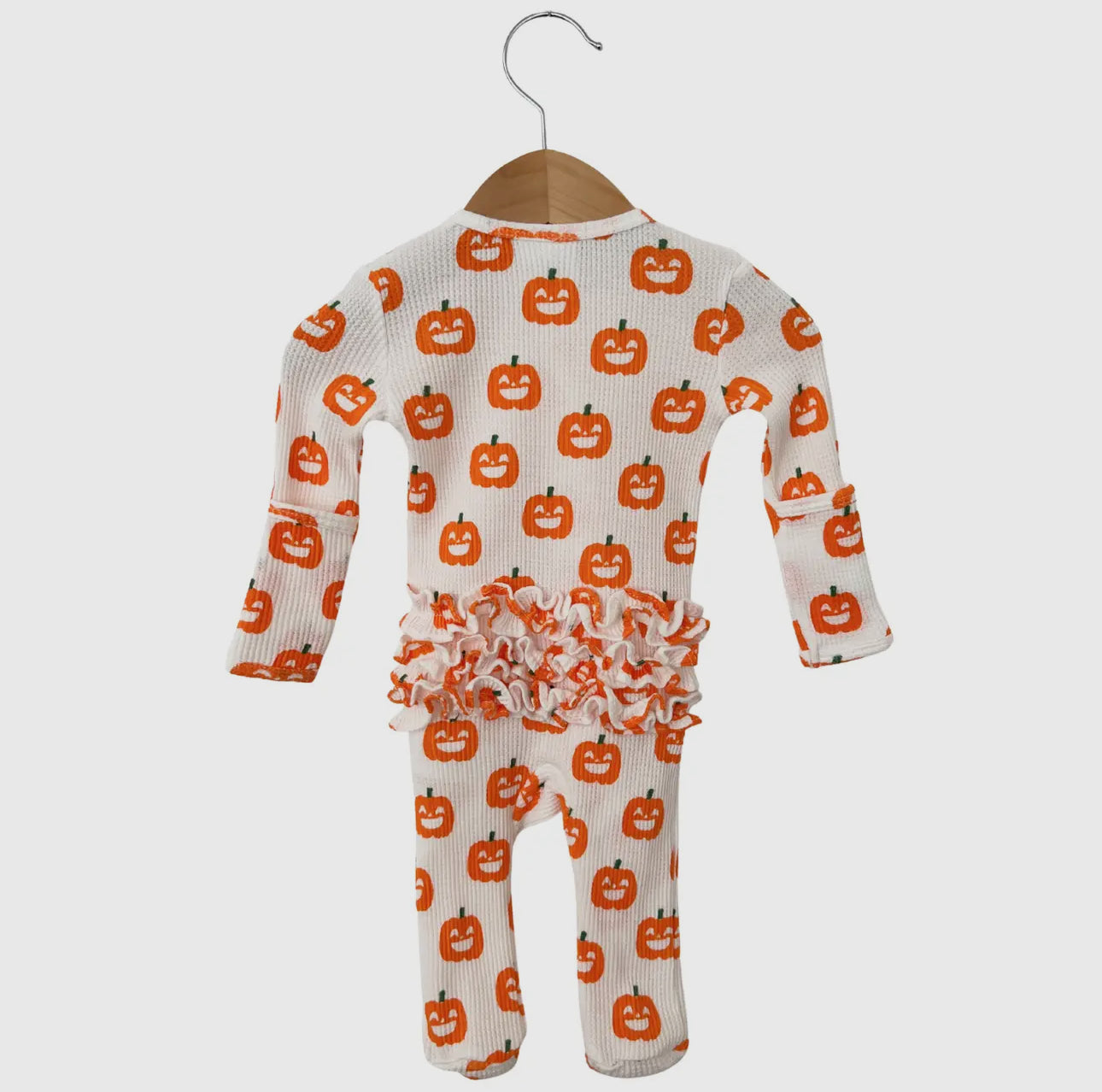 Organic Waffle Regular Zip Ruffle Footie, Jack-o-lantern