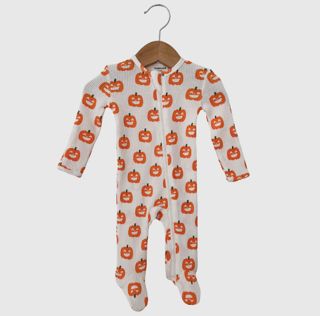 Organic Waffle Regular Zip Footie, Jack-o-Lantern