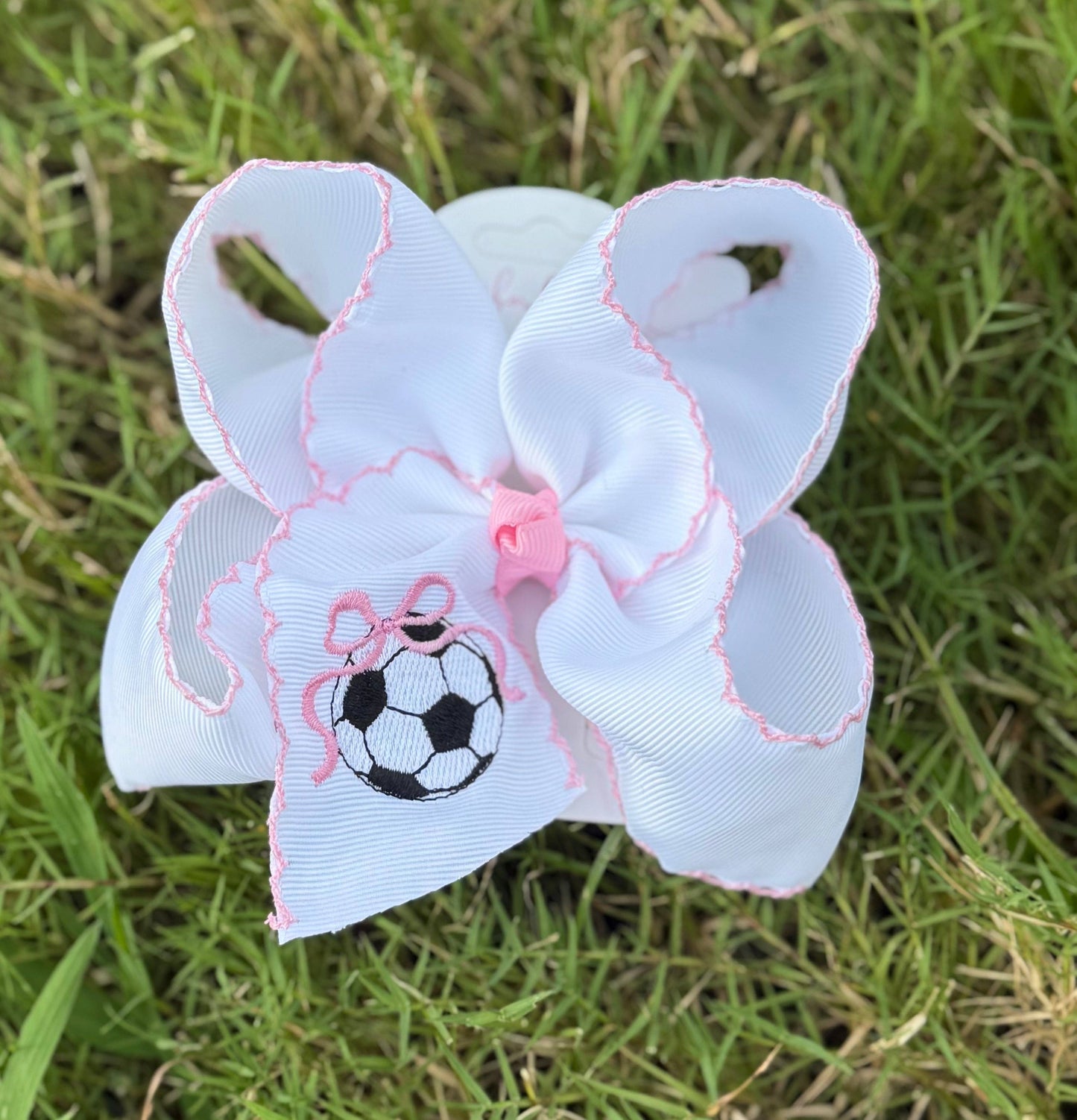 Soccer Embroidered Hair Bow: 5.5 inch
