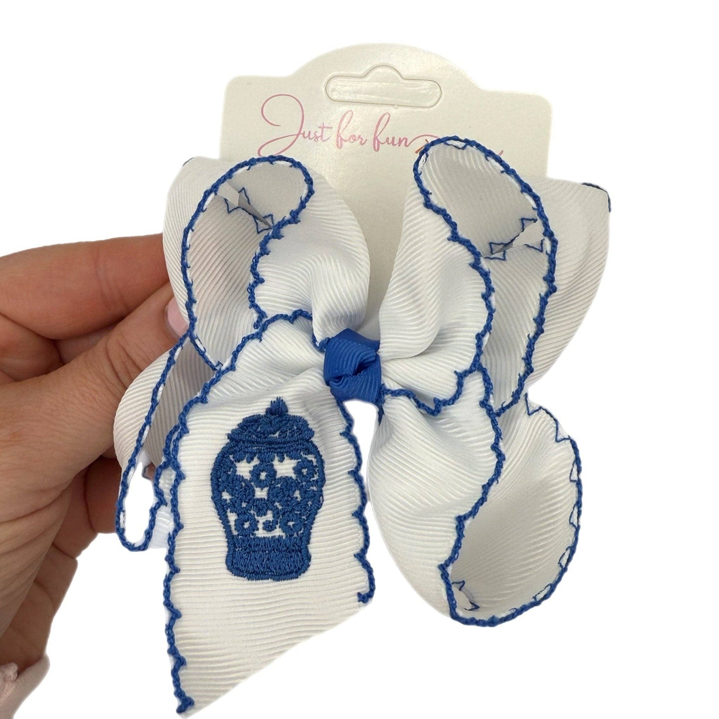 Ginger Jar Embroidered Hair Bow: 5 inch