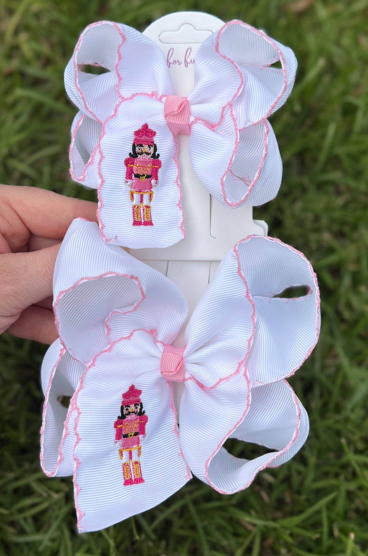 Pink Nutcracker Embroidered Moonstitch Hair Bow: 5.5 inch