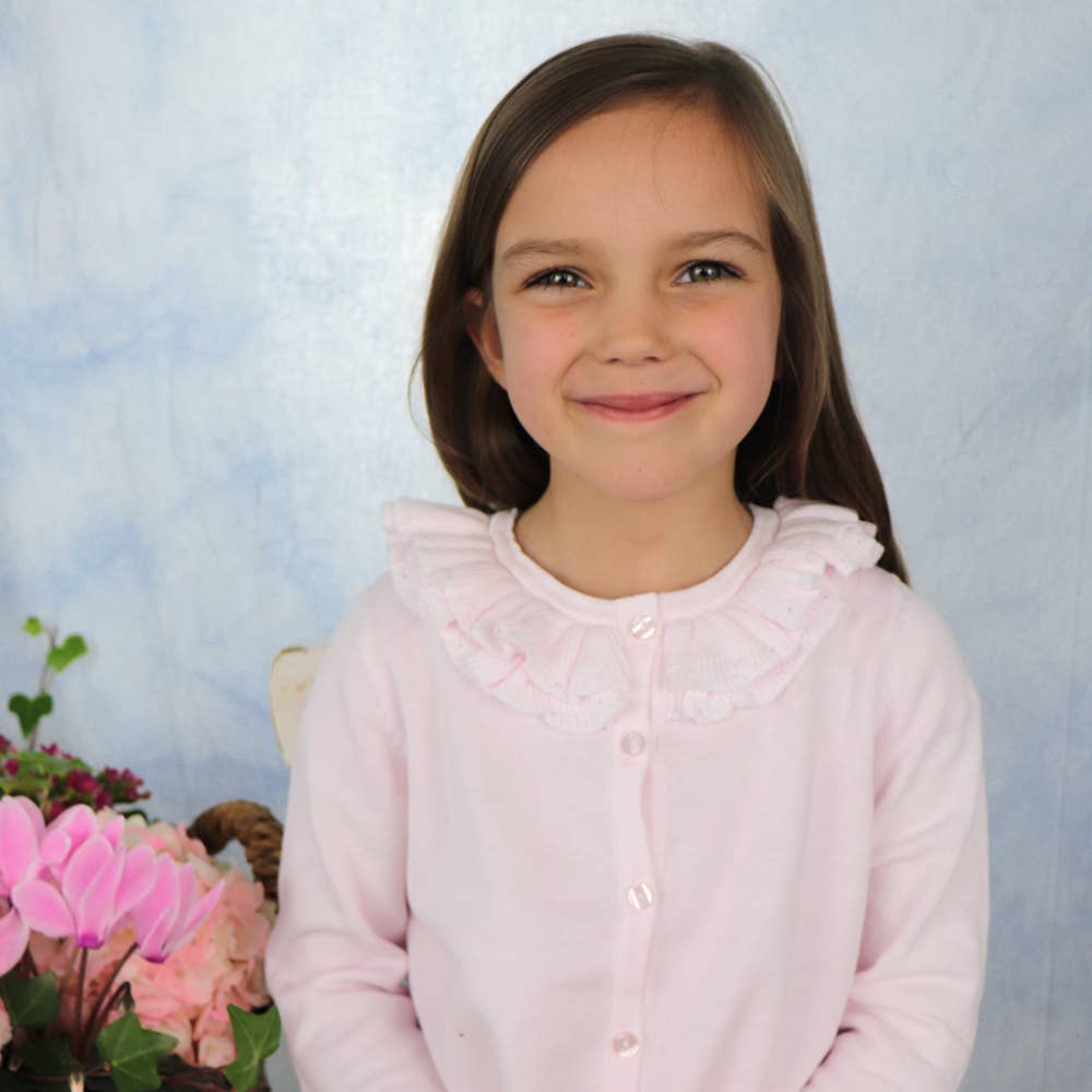 Pointelle Ruffle Collar Cardigan: Red