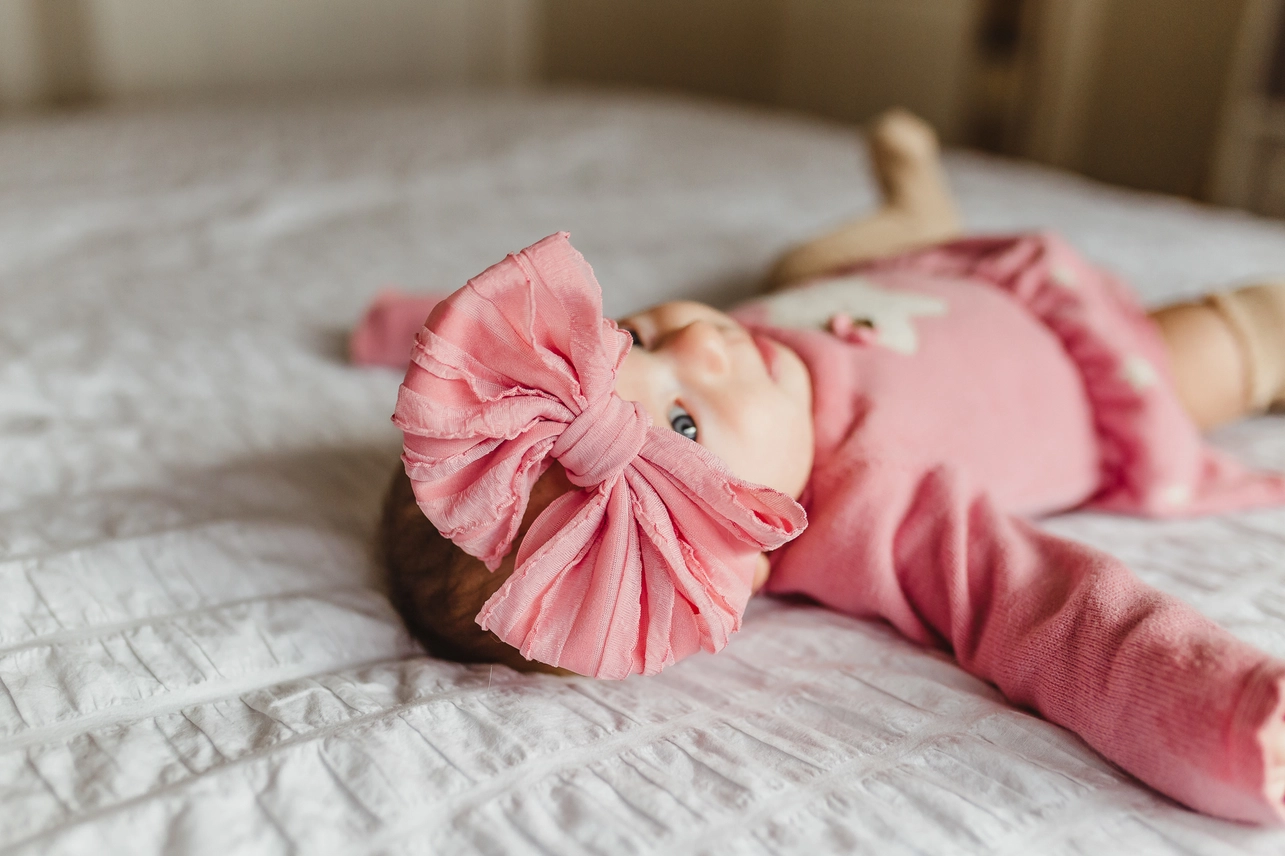 White Shabby Bow Stretchy Headband