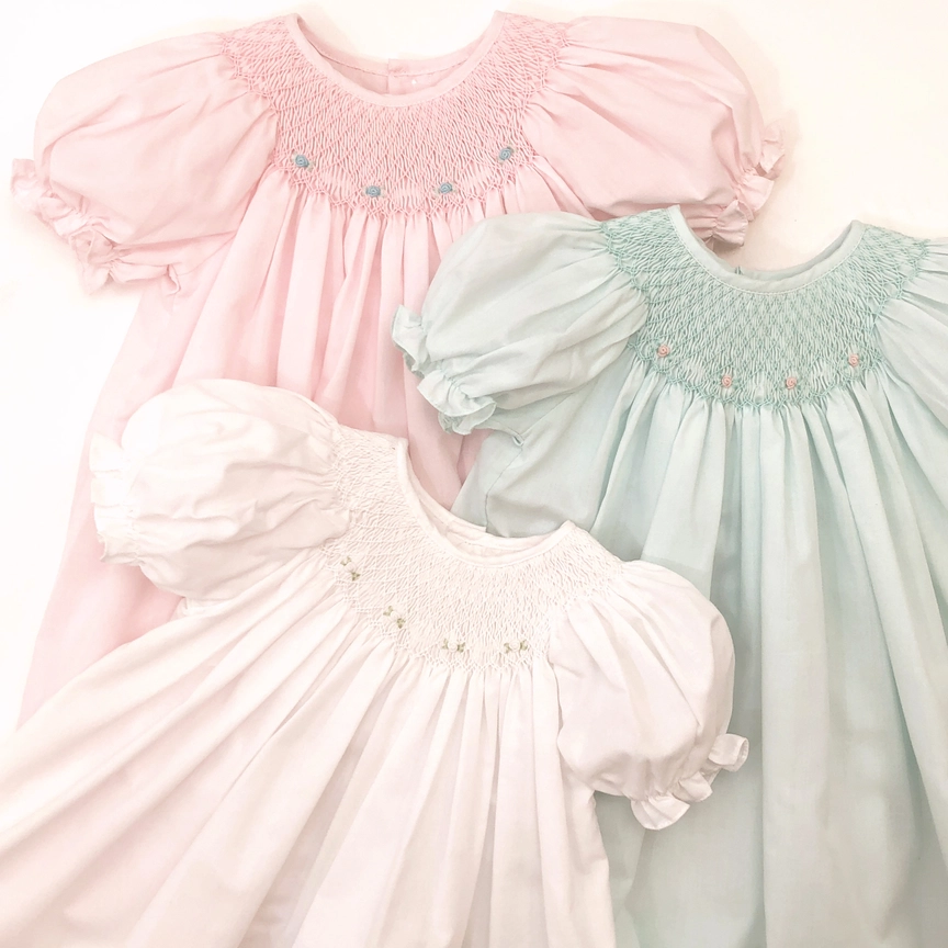 Smocked Daygown with Raglan Embroidery (WHITE)