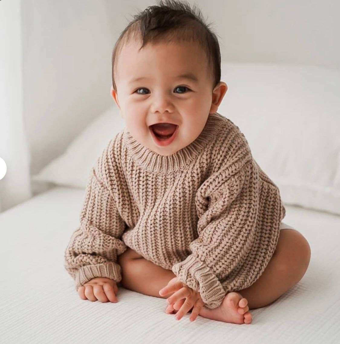 Baby Chunky Knit Braided Sweater: Taupe / 2/3T