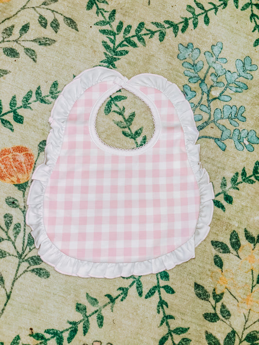 Pink Gingham Ruffle Bib