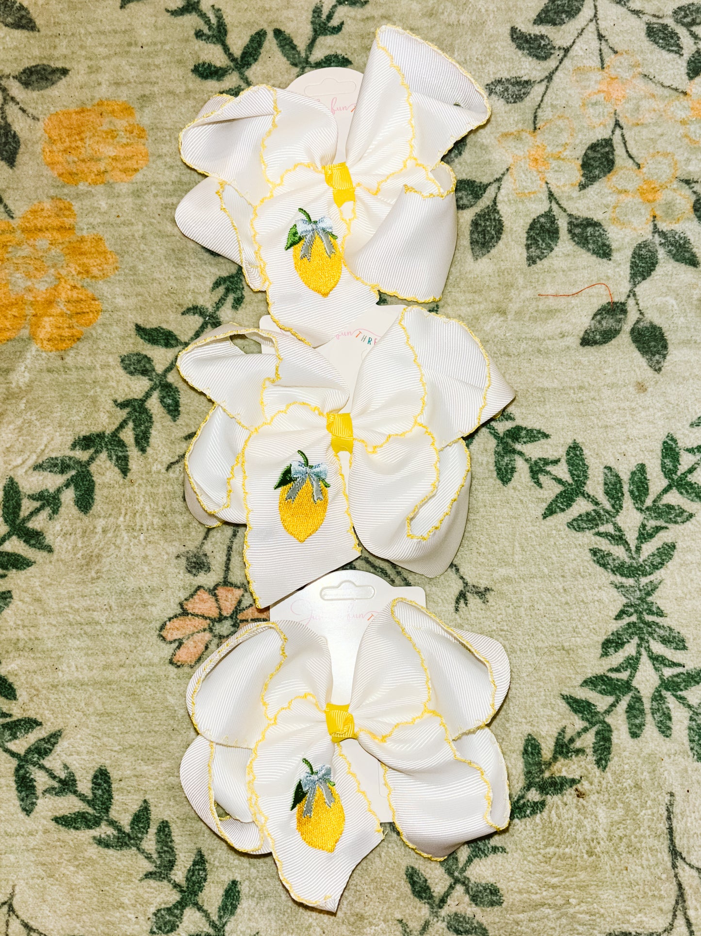 Lemon Embroidered Hair Bow