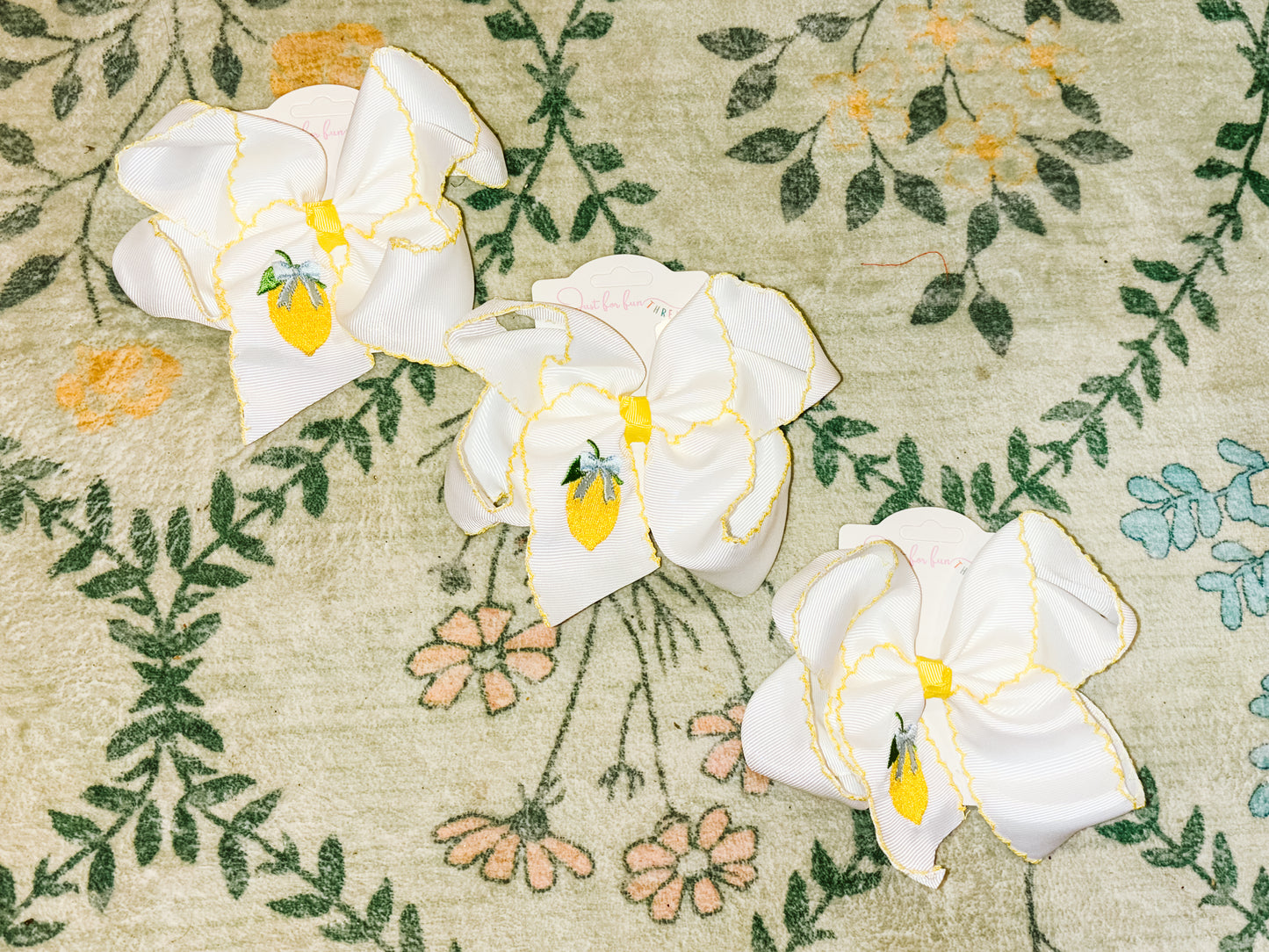 Lemon Embroidered Hair Bow