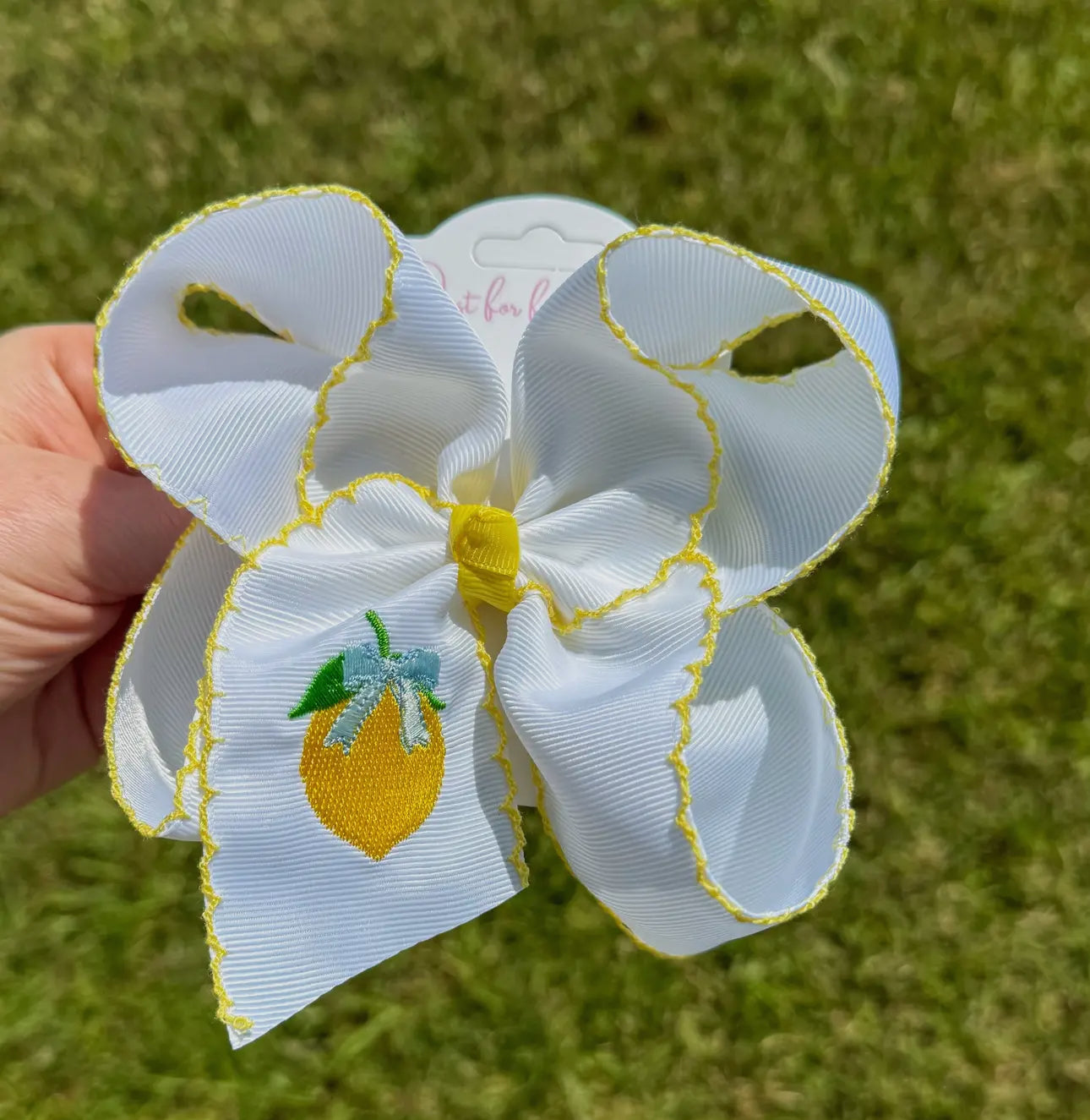 Lemon Embroidered Hair Bow