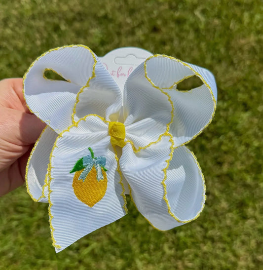 Lemon Embroidered Hair Bow
