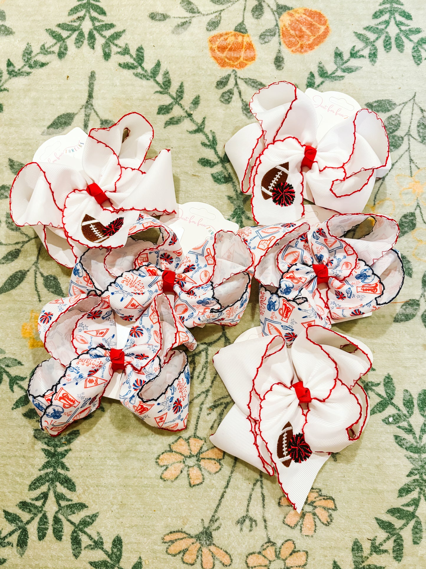 Stadium Style Football (red & blue) Moonstitch Hair Bow
