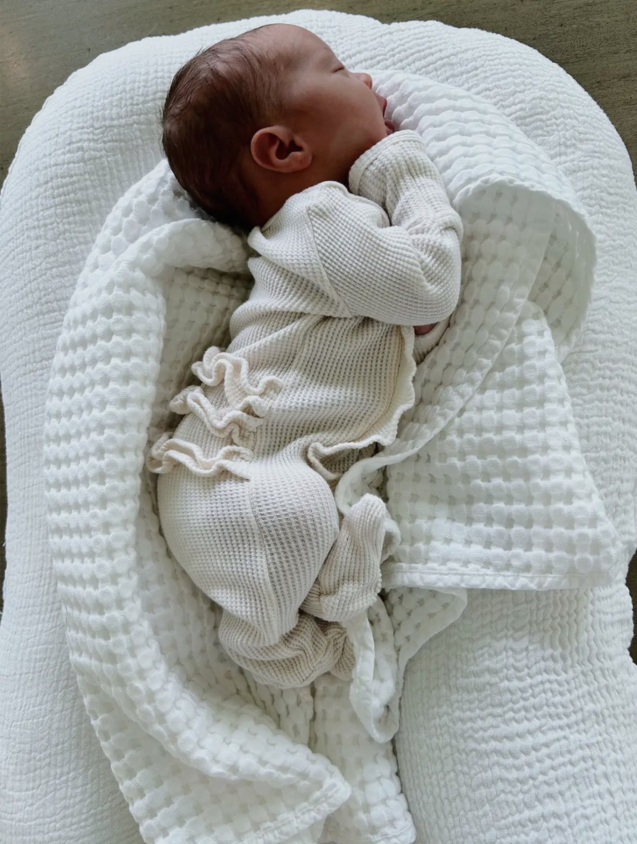 Organic Ruffle Waffle 2 way zip Footie - Snow