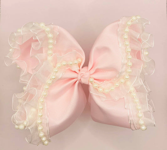 Ice Pink Pearl Bow: 5"