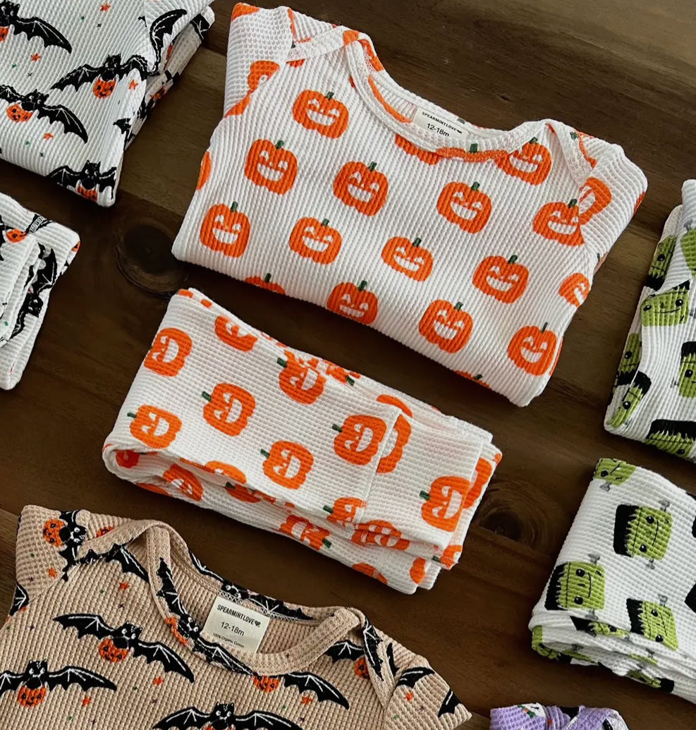 Organic Waffle Pant Set, Jack-o-Lantern
