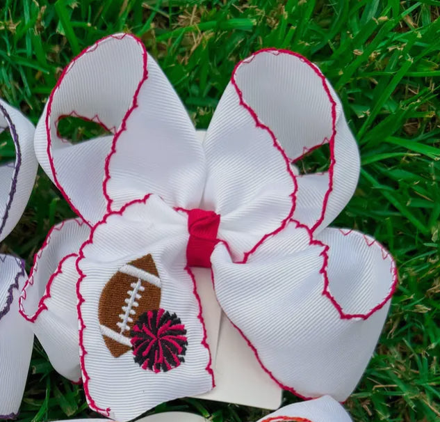 Stadium Style Football (red & blue) Moonstitch Hair Bow