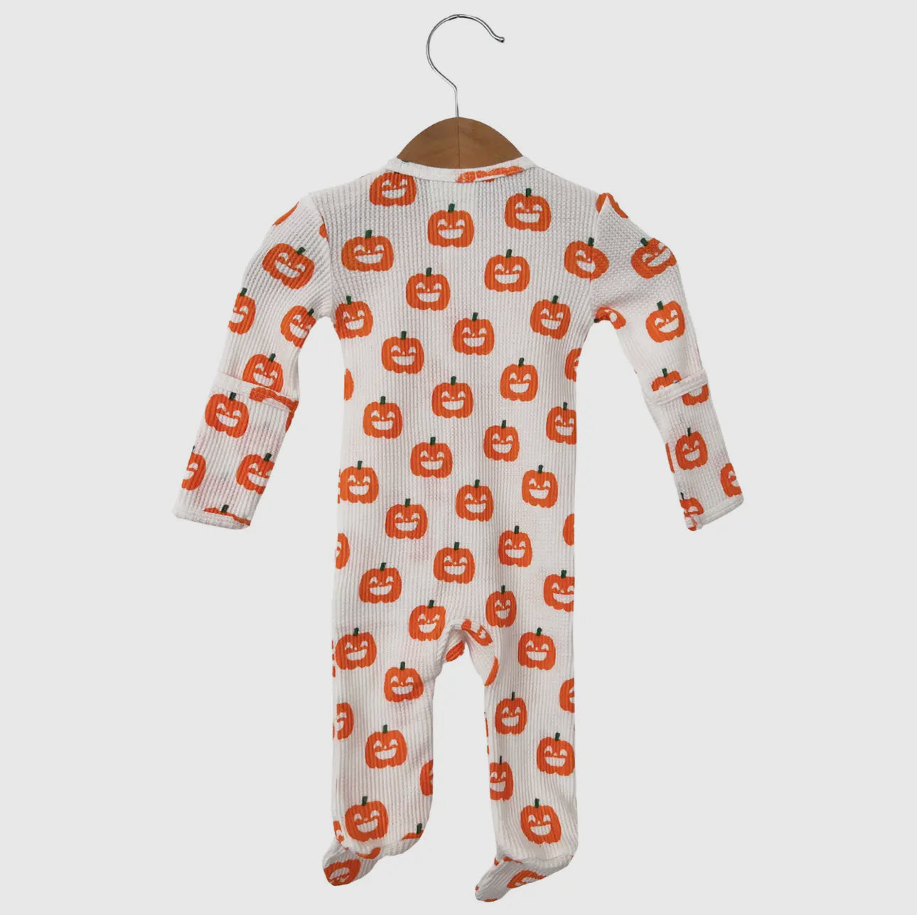 Organic Waffle Regular Zip Footie, Jack-o-Lantern