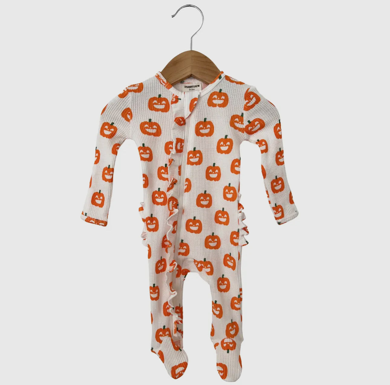 Organic Waffle Regular Zip Ruffle Footie, Jack-o-lantern