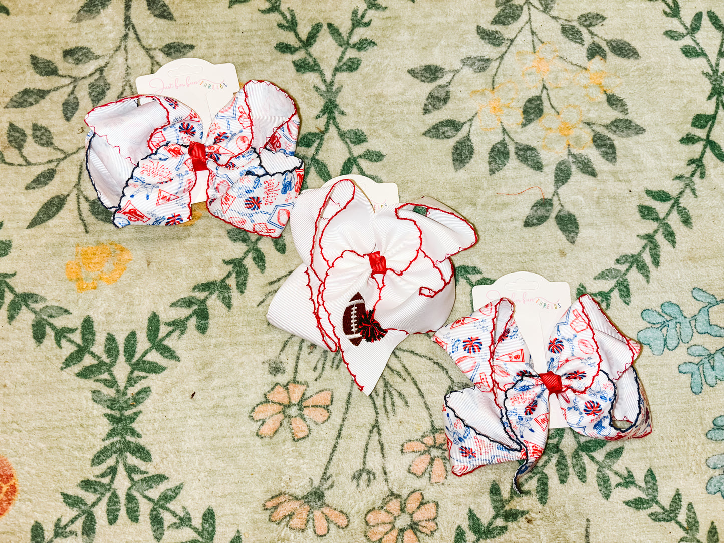 Stadium Style Football (red & blue) Moonstitch Hair Bow