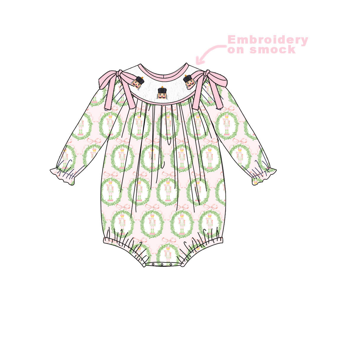 Preppy Pastel Christmas Nutcracker Smock Bubble