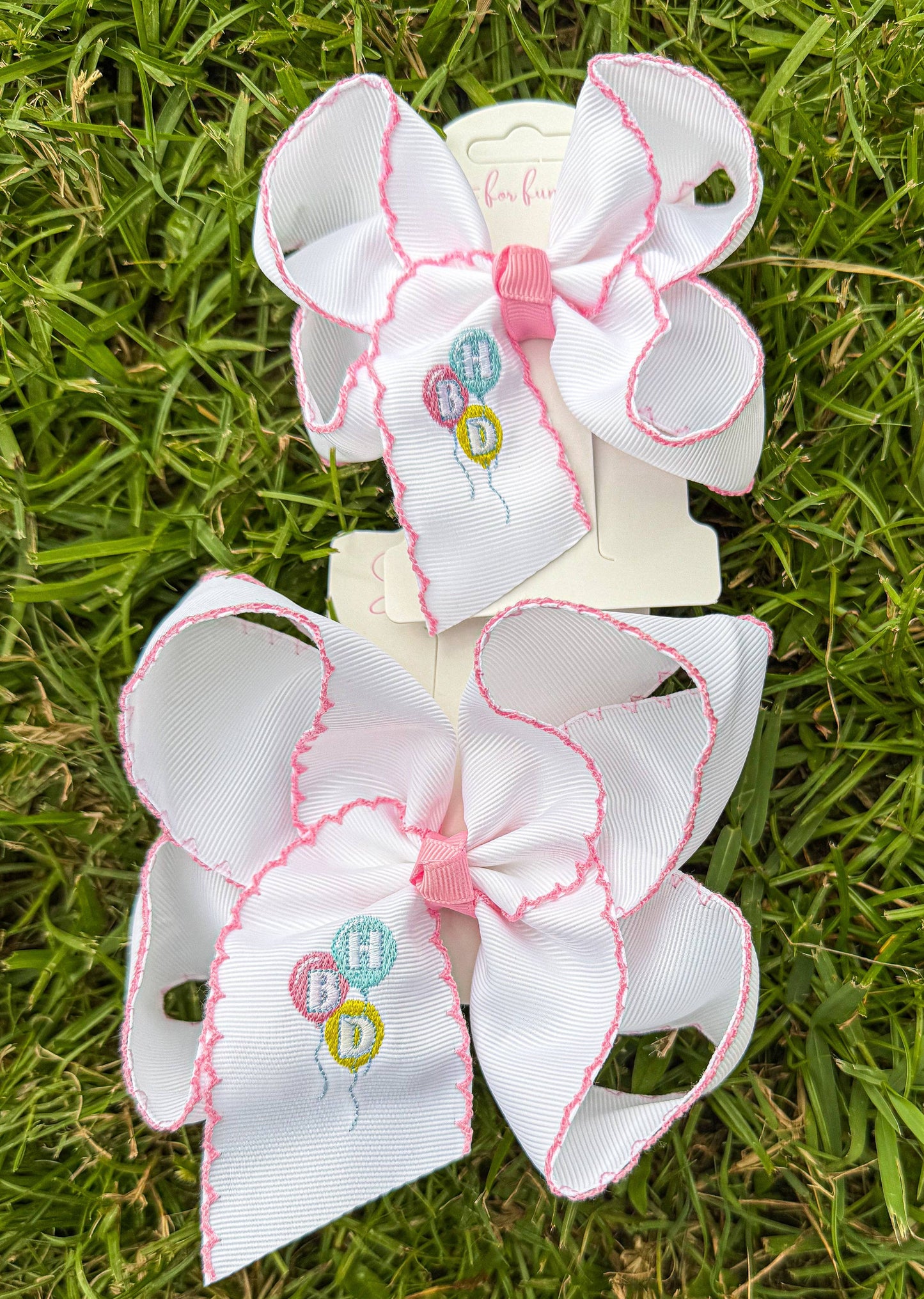HBD Party Balloons Embroidered Bow: 5.5 inch
