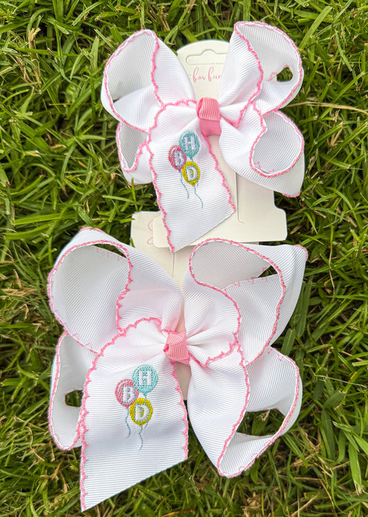 HBD Party Balloons Embroidered Bow: 5.5 inch
