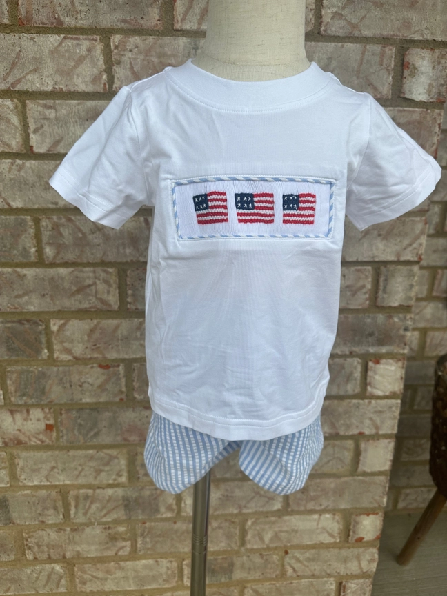 Smocked Flag Short Set - Boys