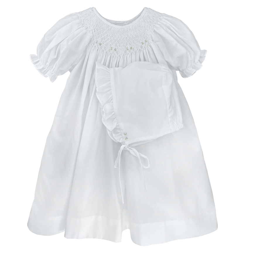 Smocked Daygown with Raglan Embroidery (WHITE)